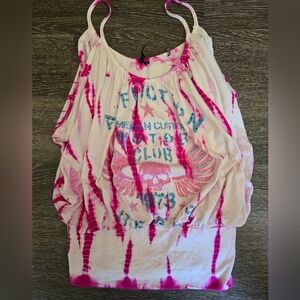 Affliction Black Premium Pink Tie Dye Tank Top Size Small